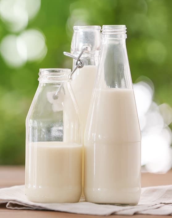 Bouteilles de lait fermières propres grâce à une laveuse de bouteilles spécialisée